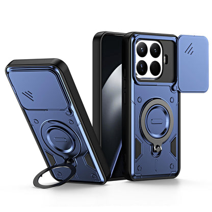 For Xiaomi 15T Pro 5G Ring Holder Lens Slide Cover Phone Case - Blue - EDA009767202B