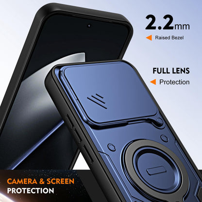 For Xiaomi 15T Pro 5G Ring Holder Lens Slide Cover Phone Case - Blue - EDA009767202B