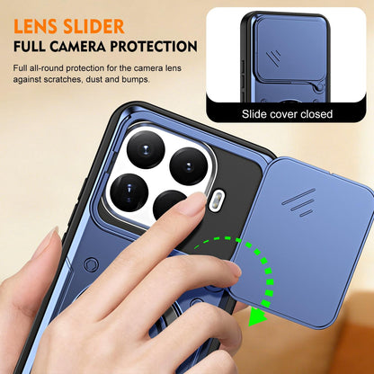 For Xiaomi 15T Pro 5G Ring Holder Lens Slide Cover Phone Case - Black - EDA009767202C