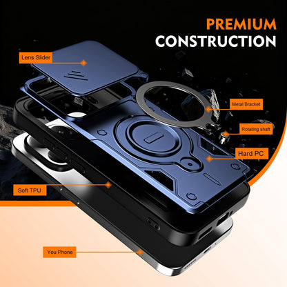 For Xiaomi 15T Pro 5G Ring Holder Lens Slide Cover Phone Case - Black - EDA009767202C