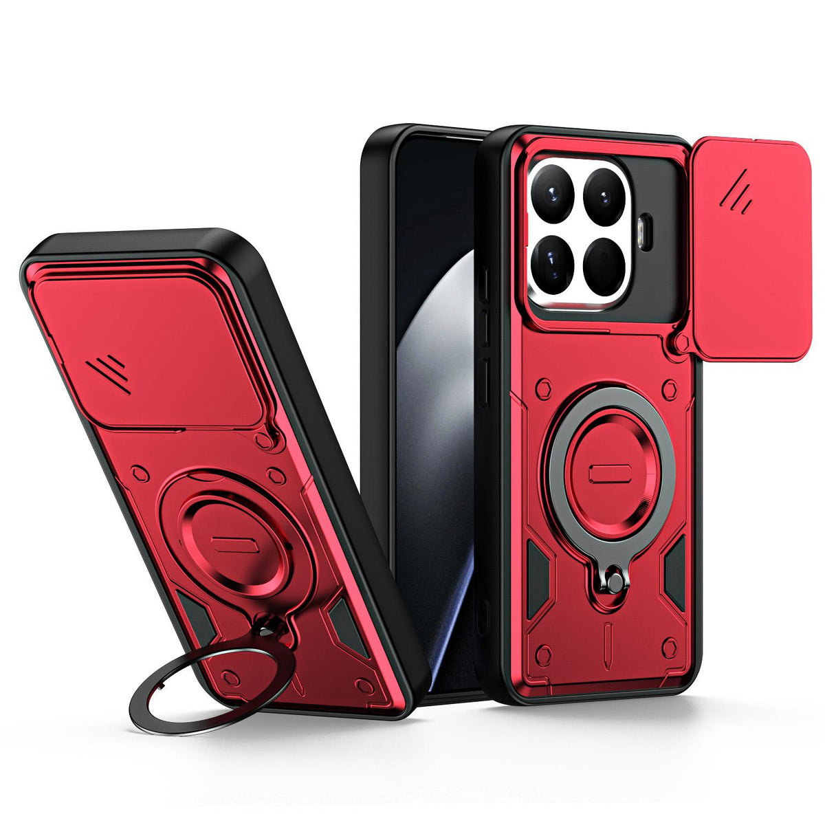 For Xiaomi 15T Pro 5G Ring Holder Lens Slide Cover Phone Case - Red - EDA009767202D