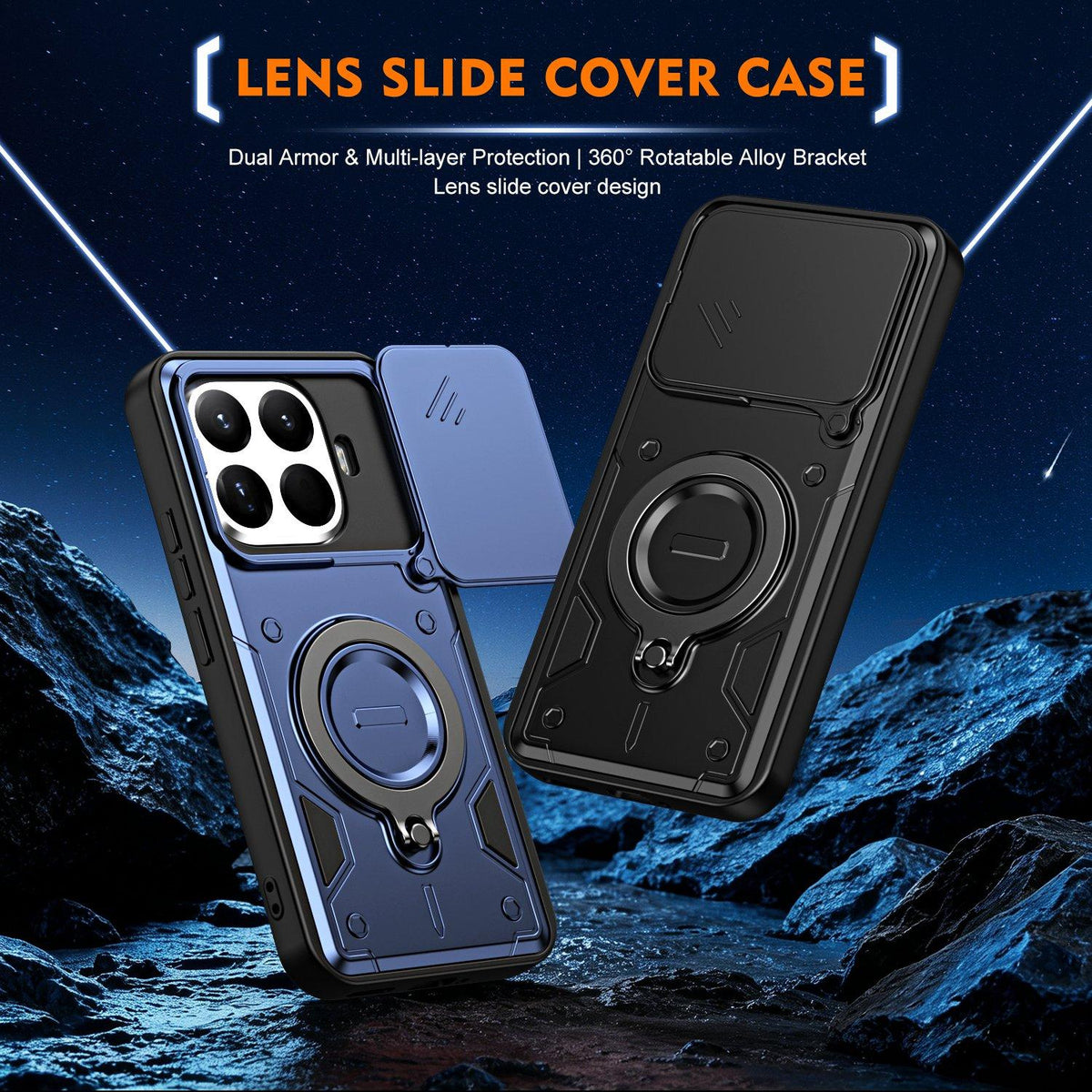 For Xiaomi 15T Pro 5G Ring Holder Lens Slide Cover Phone Case - Red - EDA009767202D