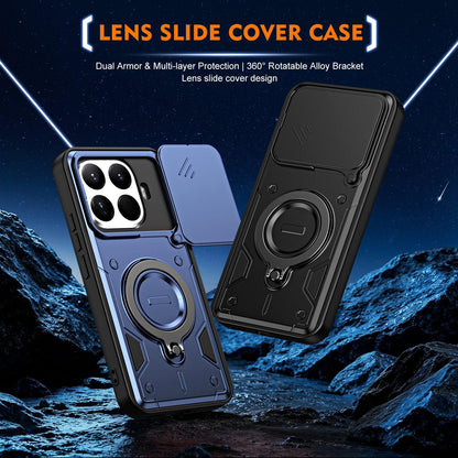 For Xiaomi 15T Pro 5G Ring Holder Lens Slide Cover Phone Case - Red - EDA009767202D