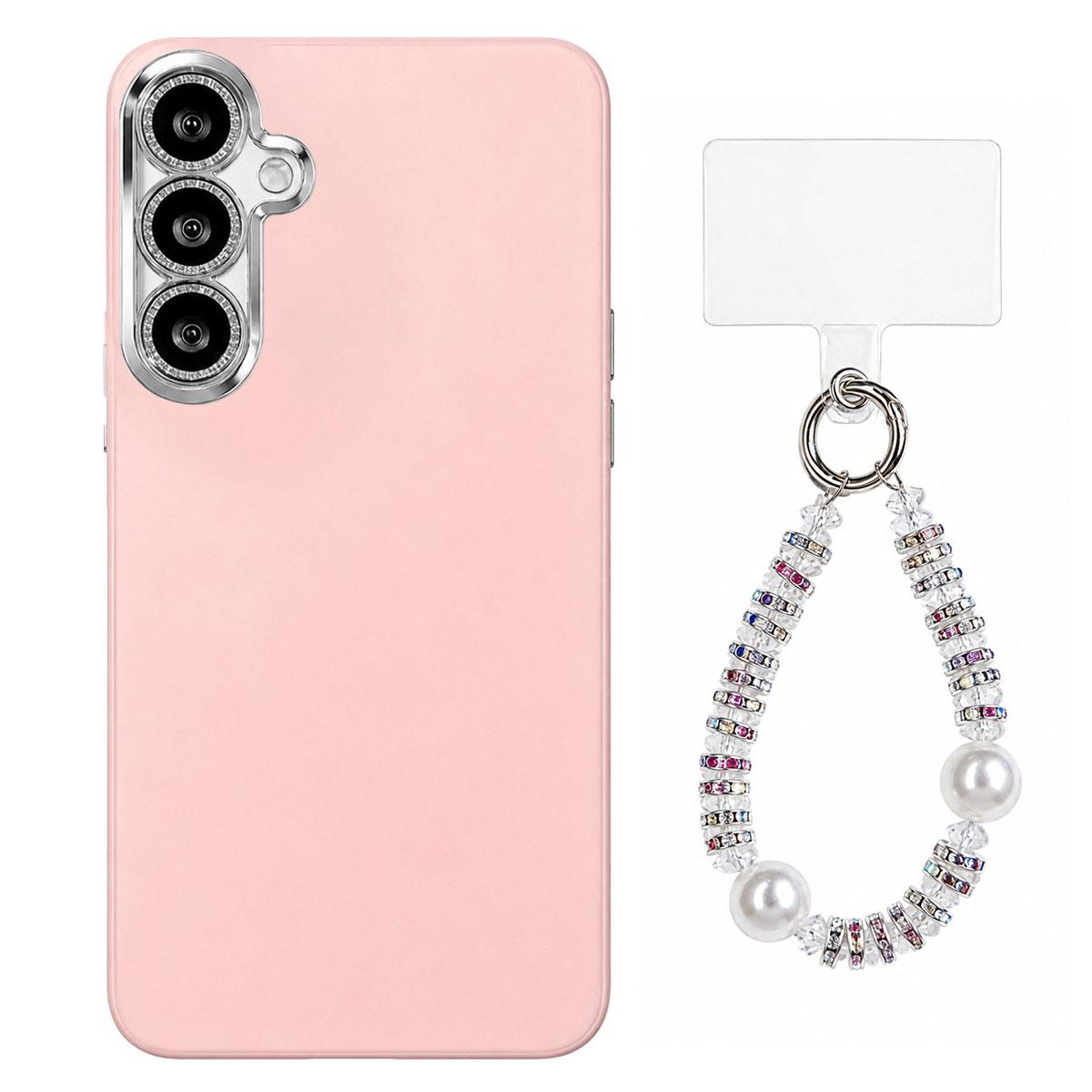 For Galaxy S24 FE 5G Dopamine Color Skin-Friendly IMD Phone Case with Beaded Wrist Strap - Pink - EDA009768203C