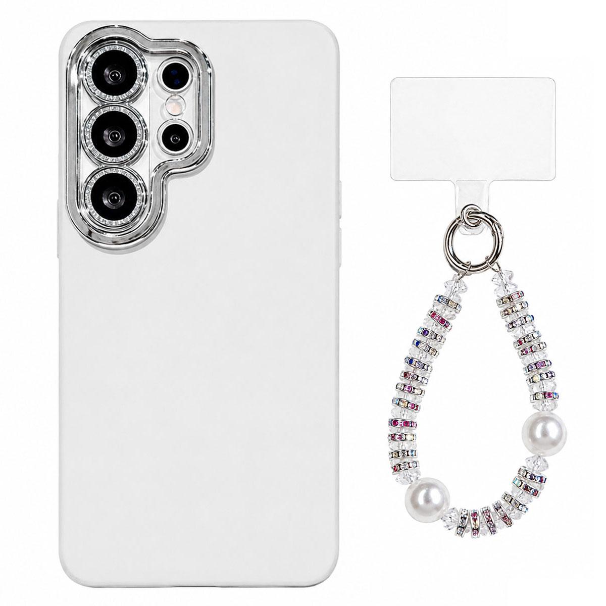 For Galaxy S26 Ultra 5G Dopamine Color Skin-Friendly IMD Phone Case with Beaded Wrist Strap - White - EDA009768213B