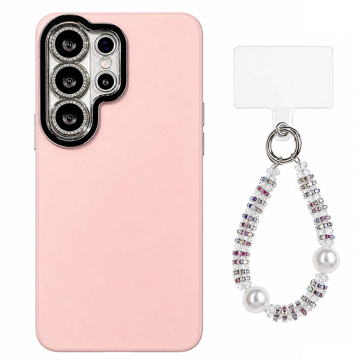 For Galaxy S26 Ultra 5G Dopamine Color Skin-Friendly IMD Phone Case with Beaded Wrist Strap - Pink - EDA009768213C