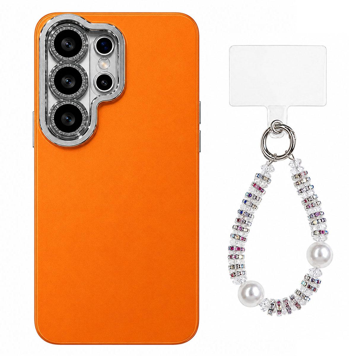 For Galaxy S26 Ultra 5G Dopamine Color Skin-Friendly IMD Phone Case with Beaded Wrist Strap - Orange - EDA009768213E