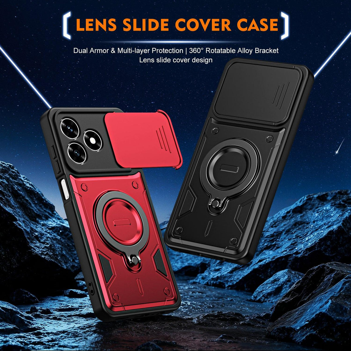 For Honor X5c 4G / X5c Plus Ring Holder Lens Slide Cover Phone Case - Purple - EDA009769001E