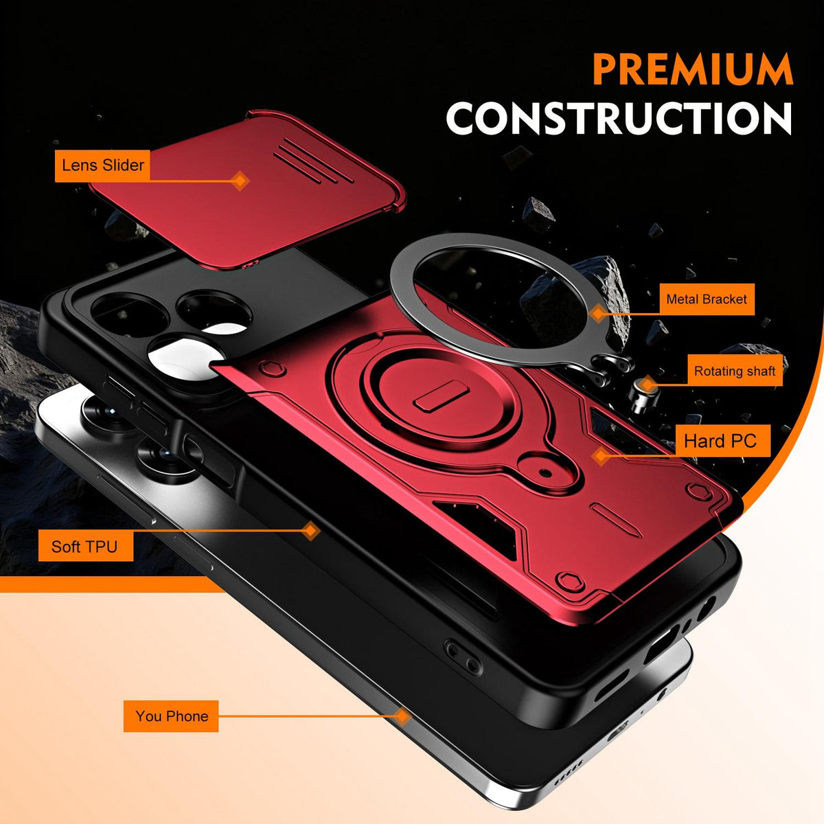 For Honor X5c 4G / X5c Plus Ring Holder Lens Slide Cover Phone Case - Purple - EDA009769001E
