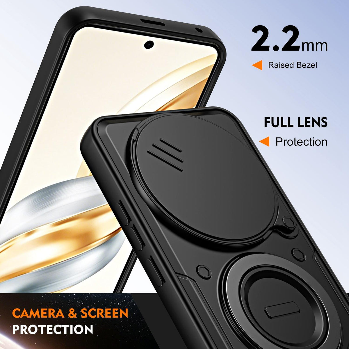 For Honor X9c / Magic7 Lite Ring Holder Lens Slide Cover Phone Case - Orange - EDA009769003A