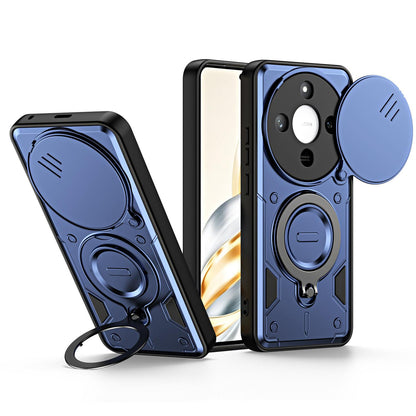 For Honor X9c / Magic7 Lite Ring Holder Lens Slide Cover Phone Case - Blue - EDA009769003B