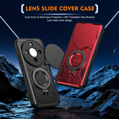 For Honor X9c / Magic7 Lite Ring Holder Lens Slide Cover Phone Case - Blue - EDA009769003B