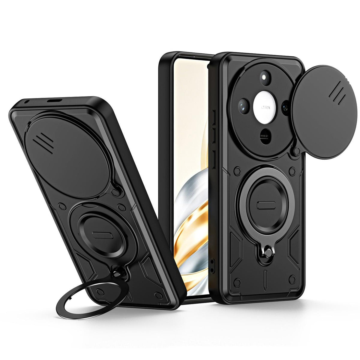 For Honor X9c / Magic7 Lite Ring Holder Lens Slide Cover Phone Case - Black - EDA009769003C