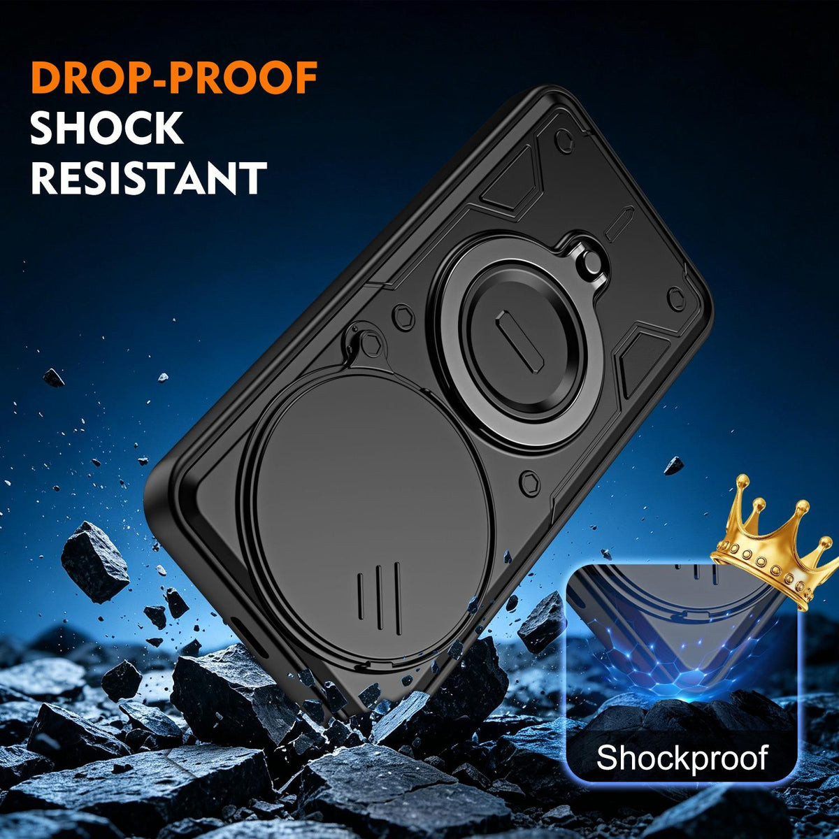 For Honor X9c / Magic7 Lite Ring Holder Lens Slide Cover Phone Case - Black - EDA009769003C