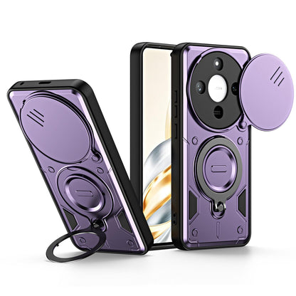 For Honor X9c / Magic7 Lite Ring Holder Lens Slide Cover Phone Case - Purple - EDA009769003E
