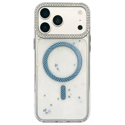 For iPhone 17 Pro Max Epoxy Glitter Threaded Magnetic Phone Case - Blue - EDA009771001A