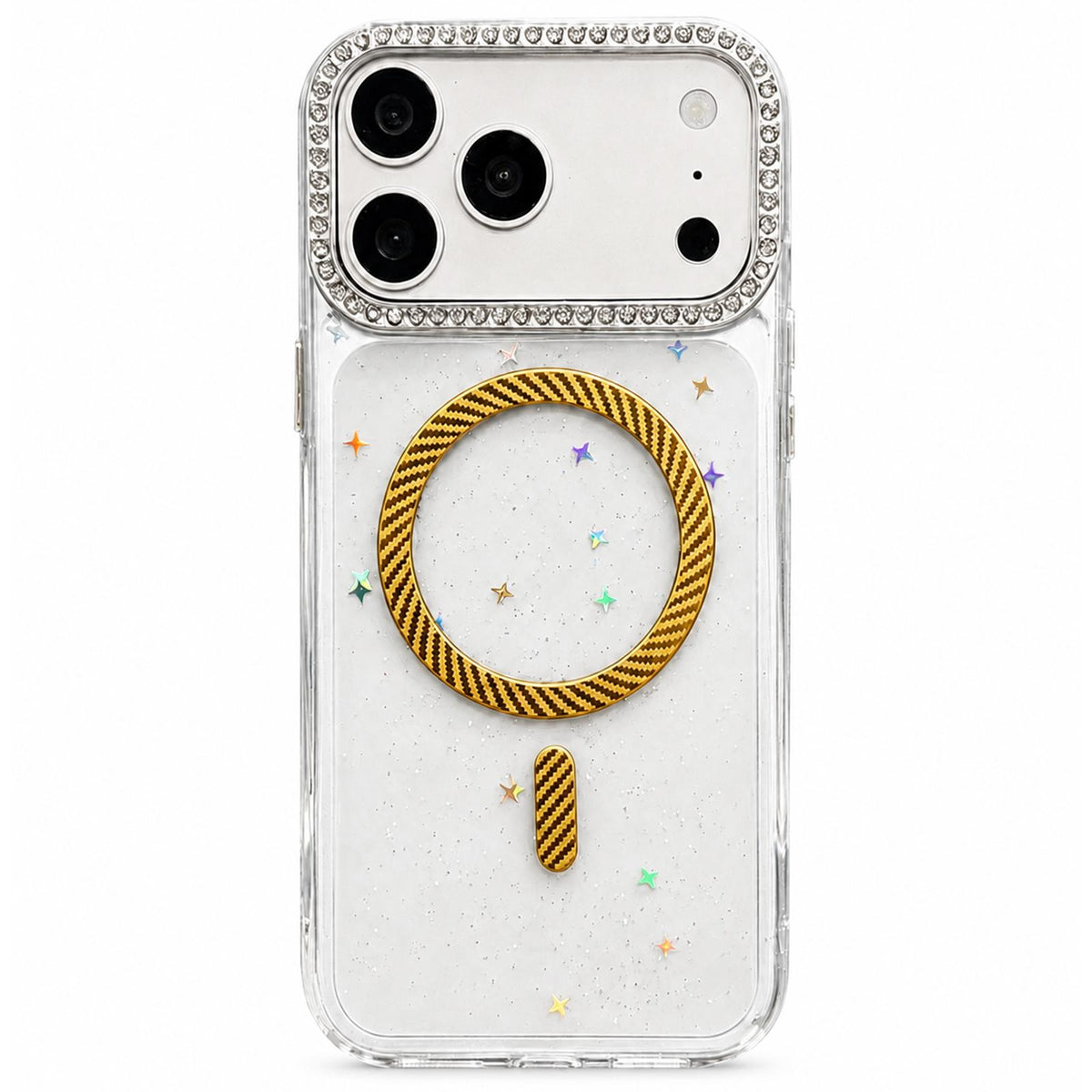 For iPhone 17 Pro Max Epoxy Glitter Threaded Magnetic Phone Case - Gold - EDA009771001D