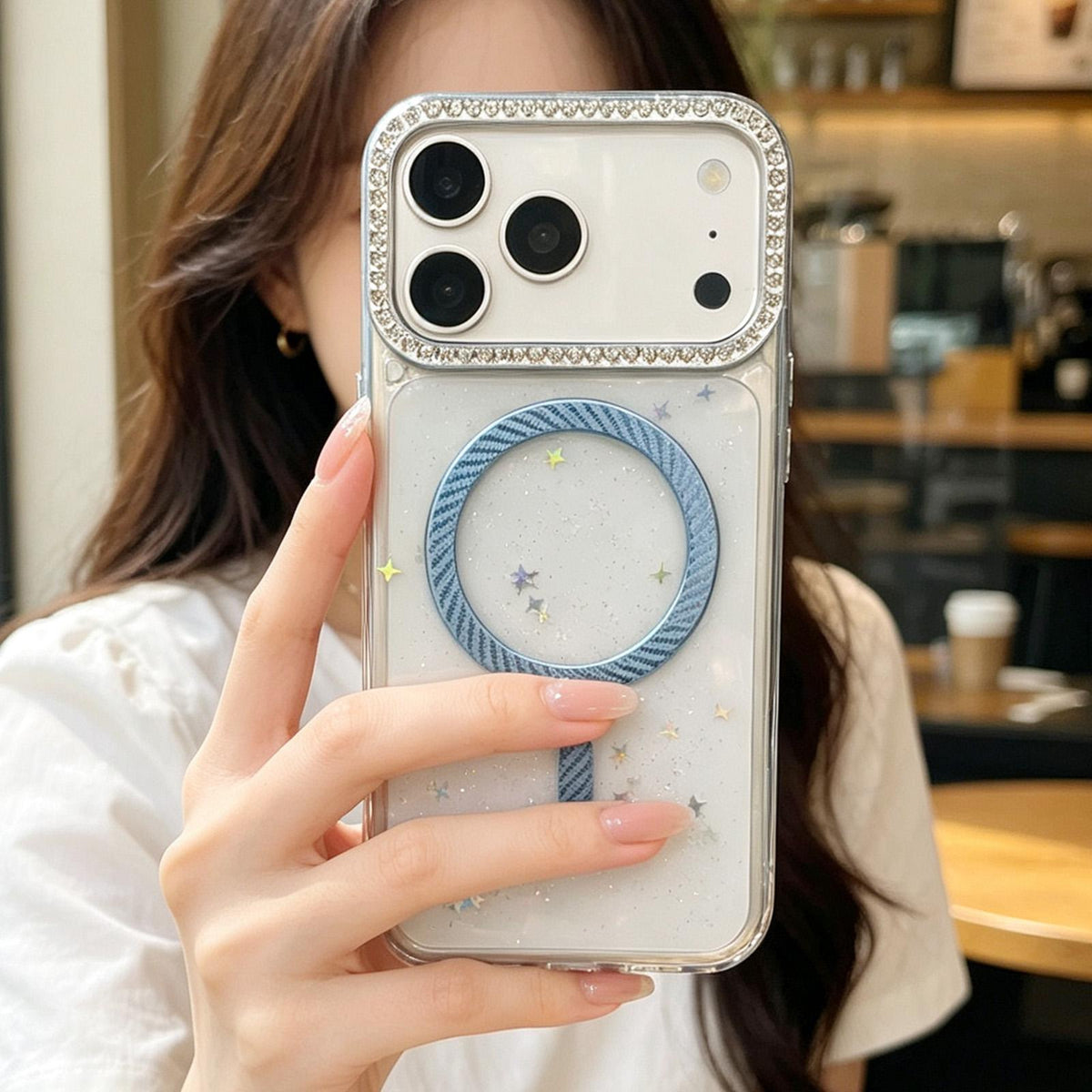 For iPhone 17 Pro Epoxy Glitter Threaded Magnetic Phone Case - Blue - EDA009771002A