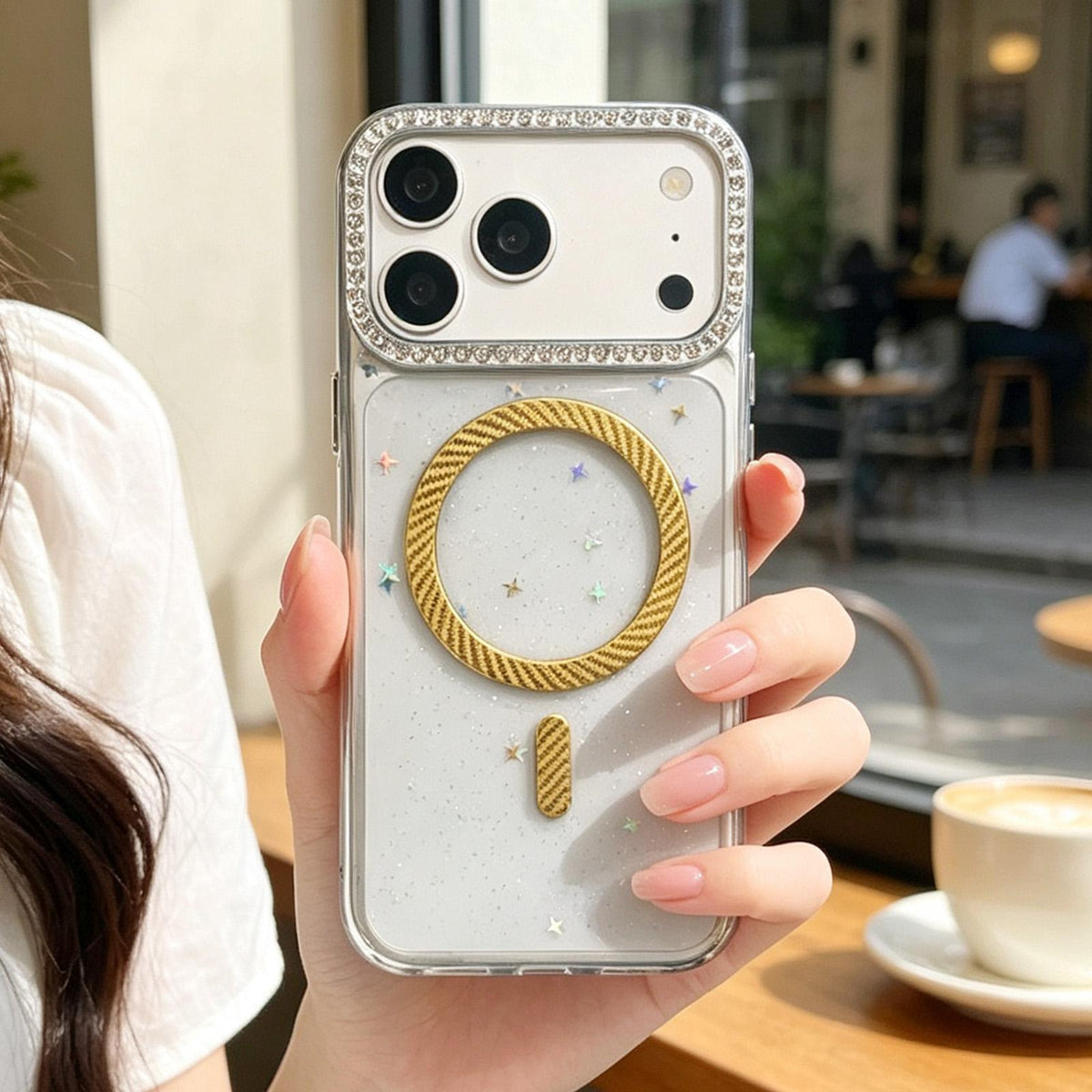 For iPhone 17 Pro Epoxy Glitter Threaded Magnetic Phone Case - Gold - EDA009771002D