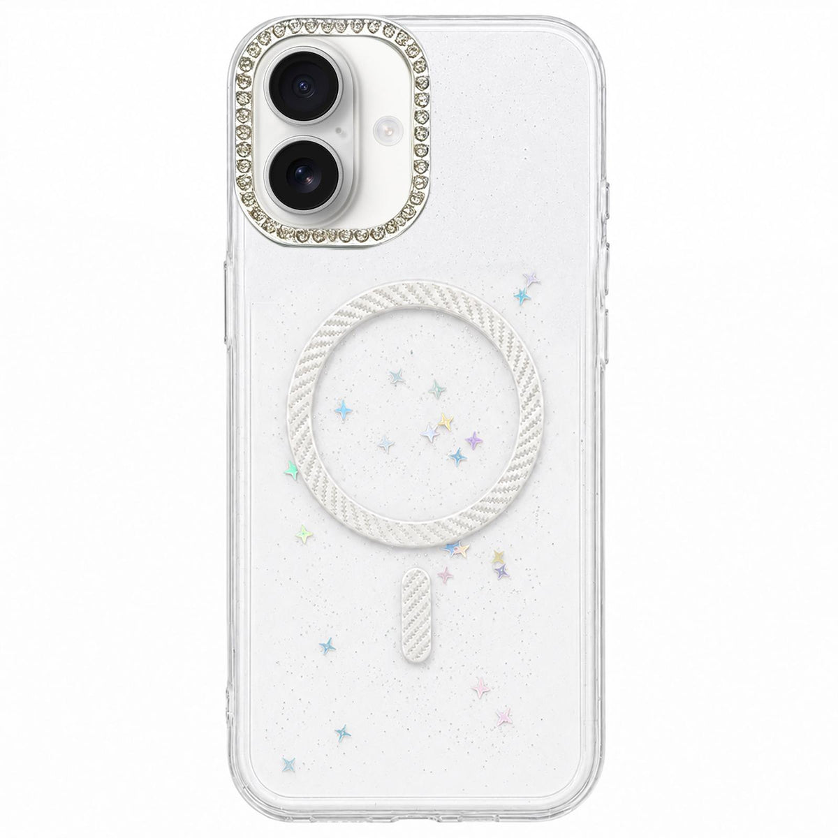 For iPhone 17 Epoxy Glitter Threaded Magnetic Phone Case - Silver - EDA009771003E