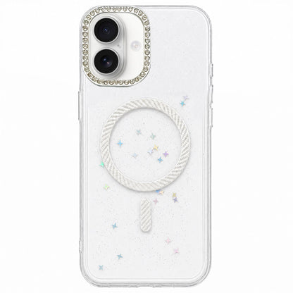 For iPhone 16 Plus Epoxy Glitter Threaded Magnetic Phone Case - Silver - EDA009771007E
