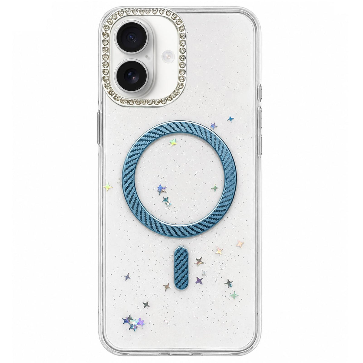 For iPhone 16 Epoxy Glitter Threaded Magnetic Phone Case - Blue - EDA009771008A