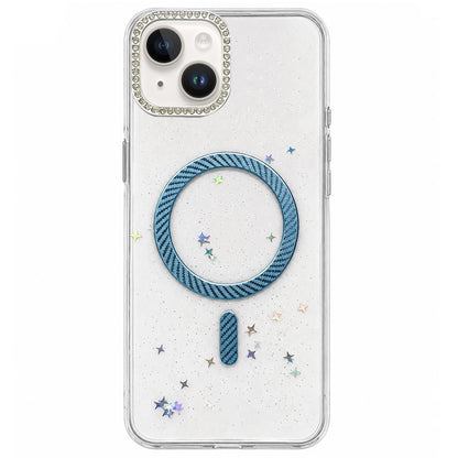 For iPhone 15 Epoxy Glitter Threaded Magnetic Phone Case - Blue - EDA009771012A
