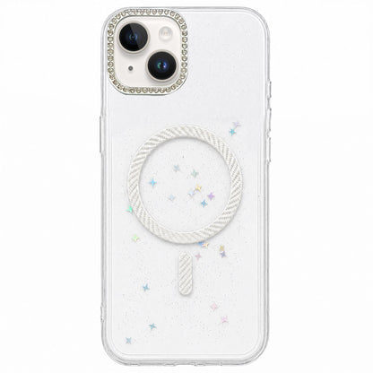 For iPhone 15 Epoxy Glitter Threaded Magnetic Phone Case - Silver - EDA009771012E