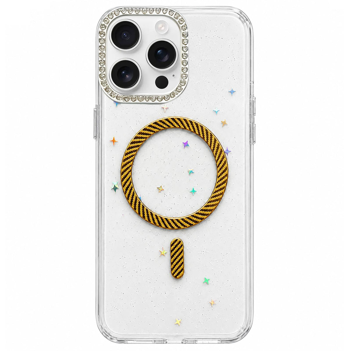 For iPhone 13 Pro Epoxy Glitter Threaded Magnetic Phone Case - Gold - EDA009771018D