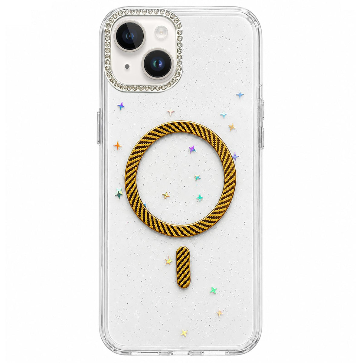 For iPhone 13 Epoxy Glitter Threaded Magnetic Phone Case - Gold - EDA009771019D