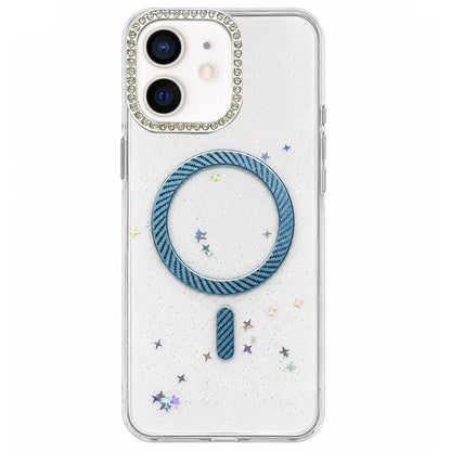 For iPhone 12 Epoxy Glitter Threaded Magnetic Phone Case - Blue - EDA009771020A