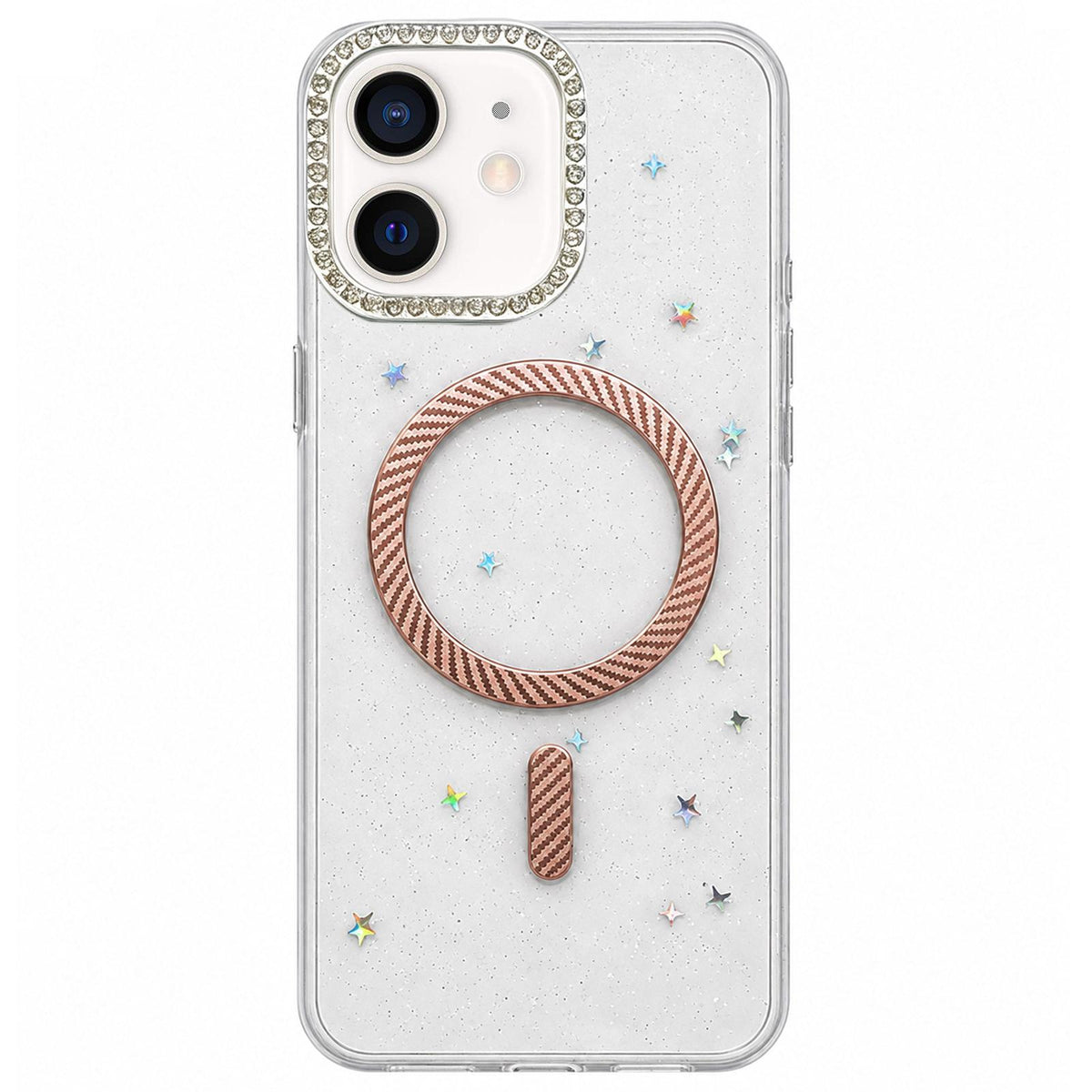 For iPhone 12 Epoxy Glitter Threaded Magnetic Phone Case - Pink - EDA009771020B