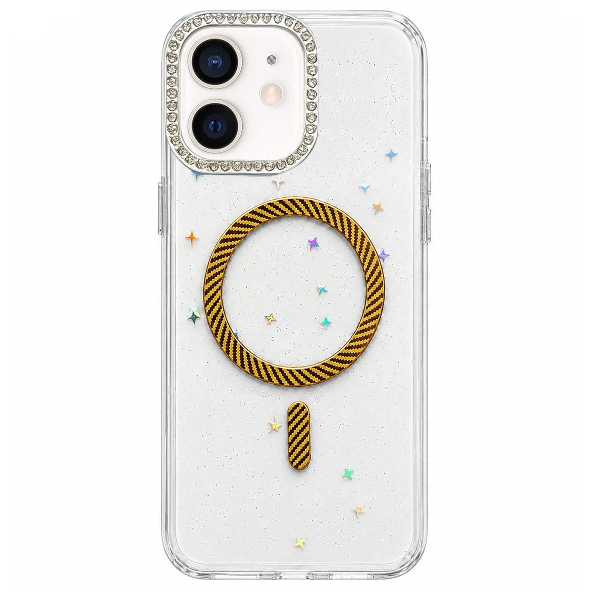 For iPhone 12 Epoxy Glitter Threaded Magnetic Phone Case - Gold - EDA009771020D