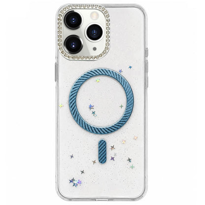 For iPhone 11 Pro Max Epoxy Glitter Threaded Magnetic Phone Case - Blue - EDA009771023A
