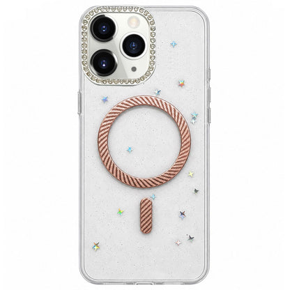 For iPhone 11 Pro Max Epoxy Glitter Threaded Magnetic Phone Case - Pink - EDA009771023B