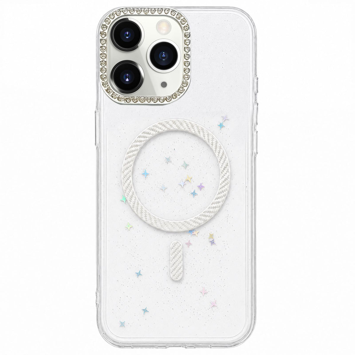 For iPhone 11 Pro Max Epoxy Glitter Threaded Magnetic Phone Case - Silver - EDA009771023E