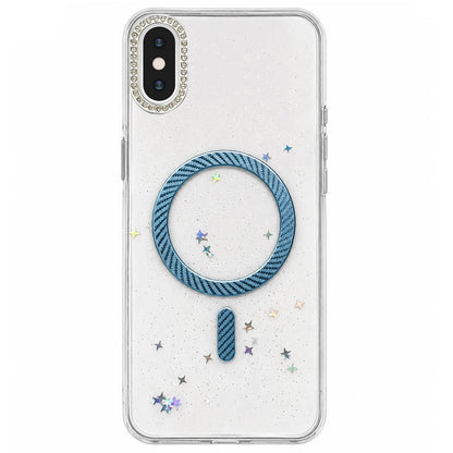 For iPhone X / XS Epoxy Glitter Threaded Magnetic Phone Case - Blue - EDA009771026A