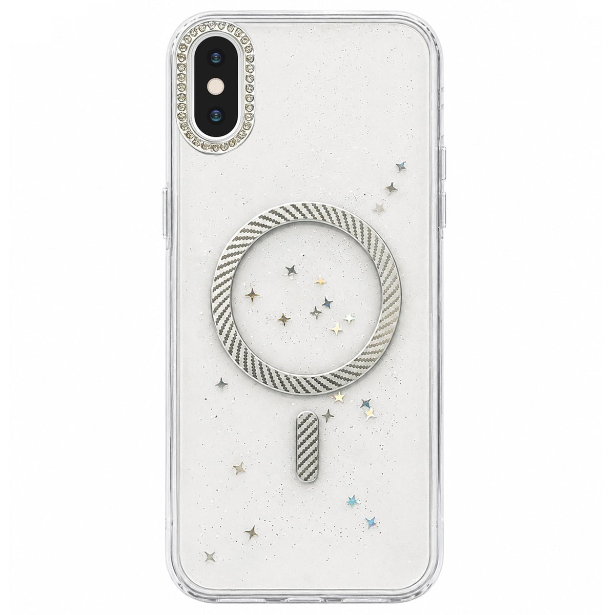 For iPhone X / XS Epoxy Glitter Threaded Magnetic Phone Case - Grey - EDA009771026C