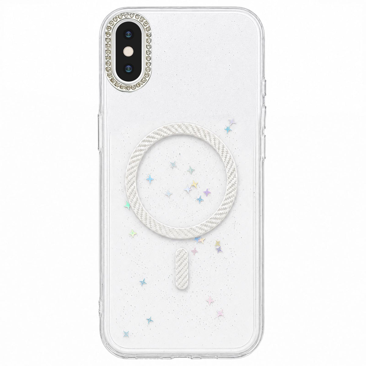 For iPhone X / XS Epoxy Glitter Threaded Magnetic Phone Case - Silver - EDA009771026E