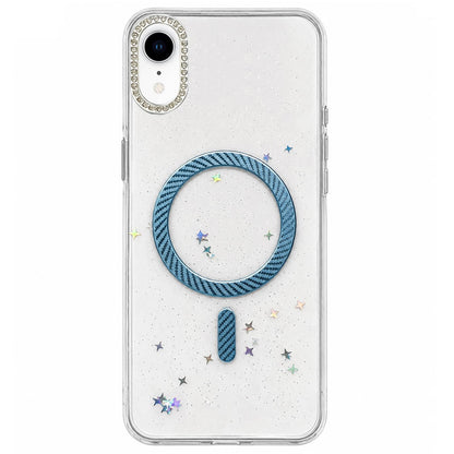 For iPhone XR Epoxy Glitter Threaded Magnetic Phone Case - Blue - EDA009771027A