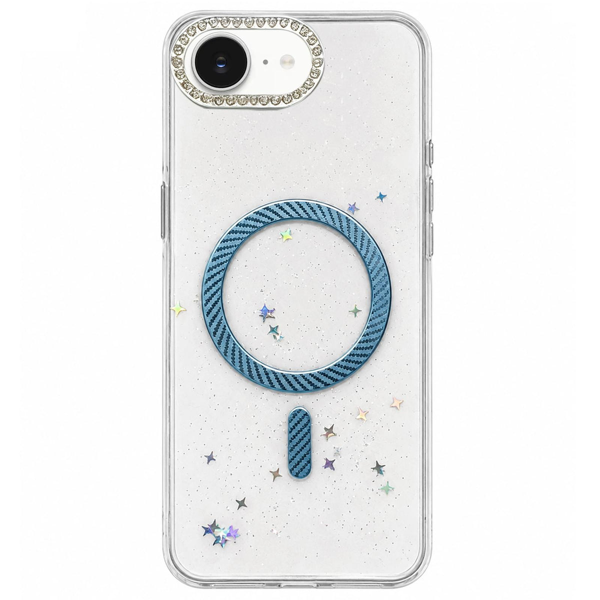 For iPhone 17e / 16e Epoxy Glitter Threaded Magnetic Phone Case - Blue - EDA009771029A