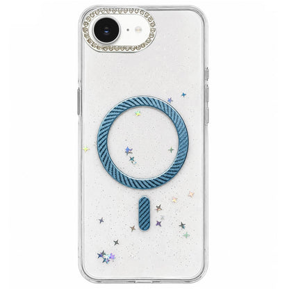 For iPhone 17e / 16e Epoxy Glitter Threaded Magnetic Phone Case - Blue - EDA009771029A