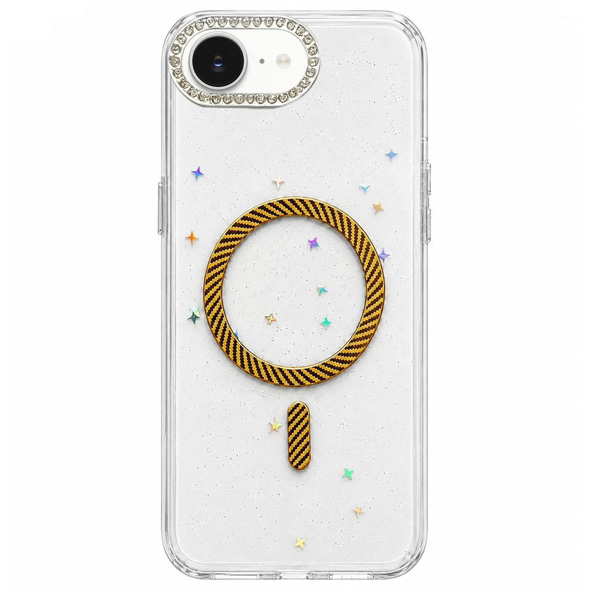 For iPhone 17e / 16e Epoxy Glitter Threaded Magnetic Phone Case - Gold - EDA009771029D
