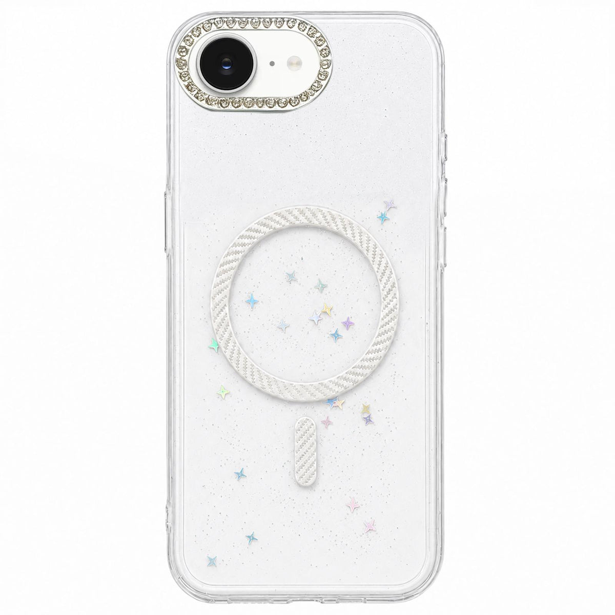 For iPhone 17e / 16e Epoxy Glitter Threaded Magnetic Phone Case - Silver - EDA009771029E