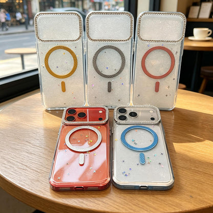 For iPhone 17 Pro Max Epoxy Glitter Threaded Magnetic Phone Case - Silver - EDA009771001E