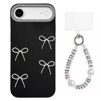 For iPhone Air Electroplated Bowknot Dopamine Color Skin-Friendly IMD Phone Case with Beaded Wrist Strap - Black - EDA009772605A