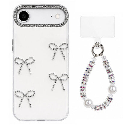 For iPhone Air Electroplated Bowknot Dopamine Color Skin-Friendly IMD Phone Case with Beaded Wrist Strap - White - EDA009772605B