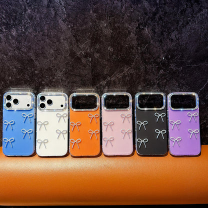 For iPhone 13 Electroplated Bowknot Dopamine Color Skin-Friendly IMD Phone Case with Beaded Wrist Strap - Blue - EDA009772618F