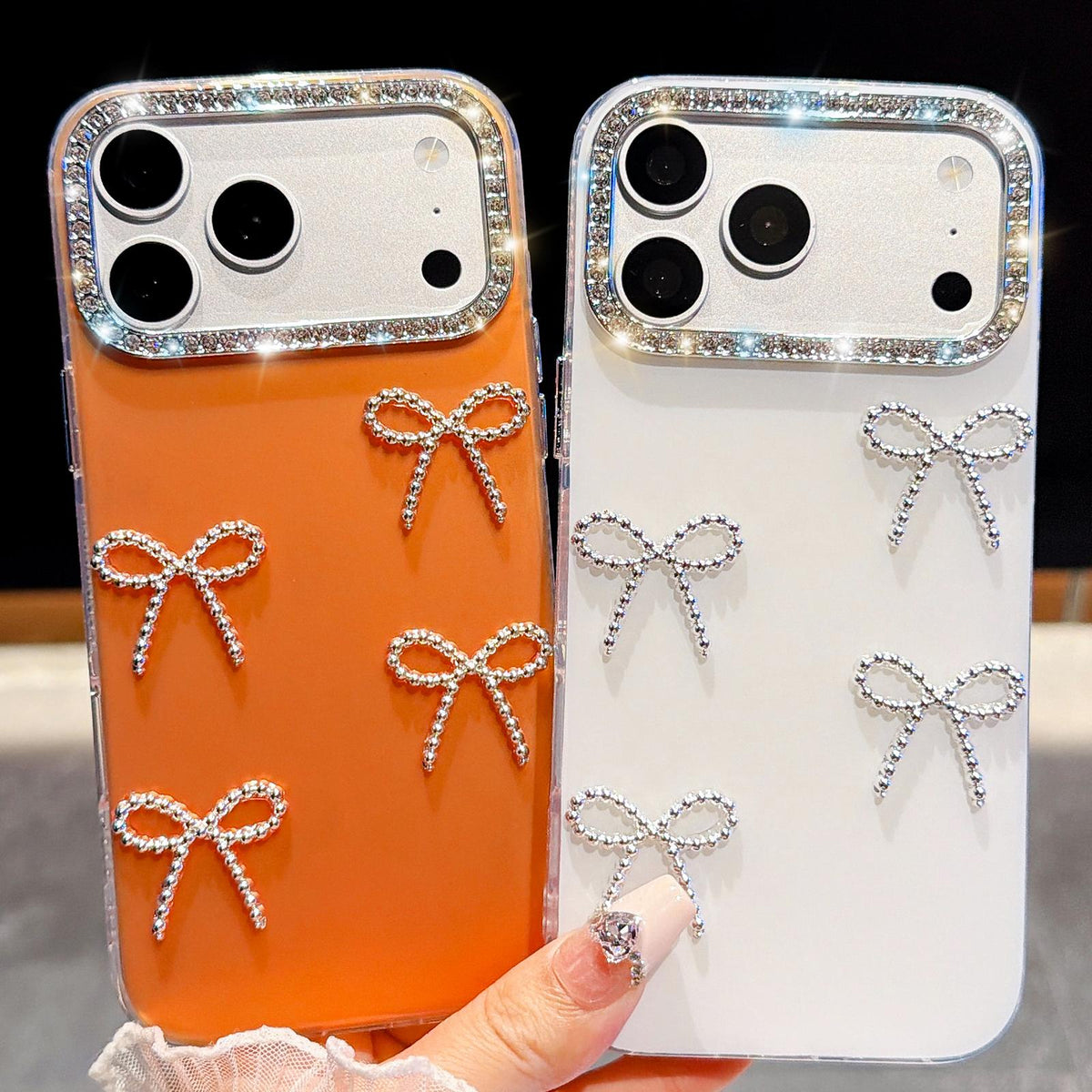 For iPhone Air Electroplated Bowknot Dopamine Color Skin-Friendly IMD Phone Case with Beaded Wrist Strap - Blue - EDA009772605F