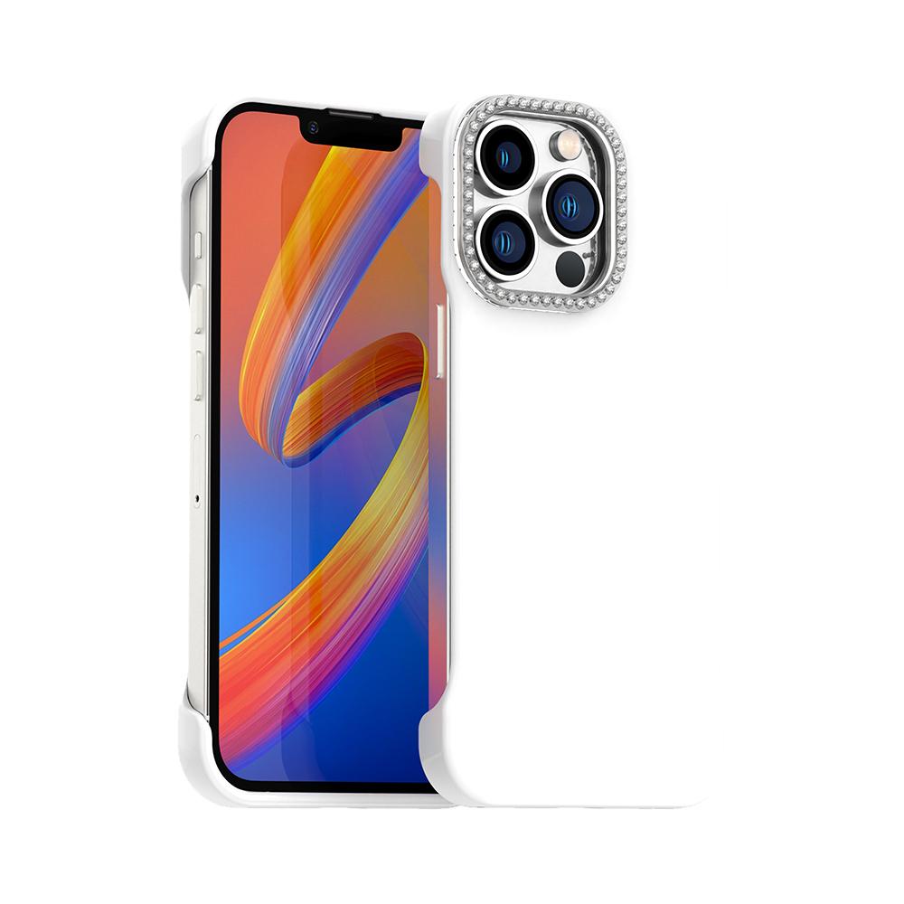 For iPhone 13 Pro Max Candy Diamond Half-frame Frosted PC Hybrid TPU Phone Case - White - EDA009772819A